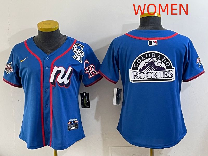 Women 2025 Colorado Rockies Blank Blue All star Nike MLB Jersey style 05